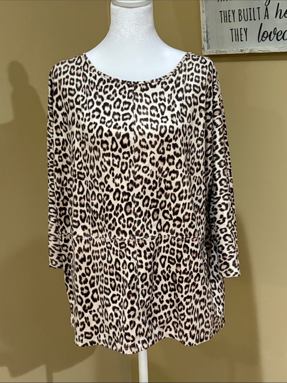 Chico's soft Beige and Black Leopard-Print Long Sleeve Tunic